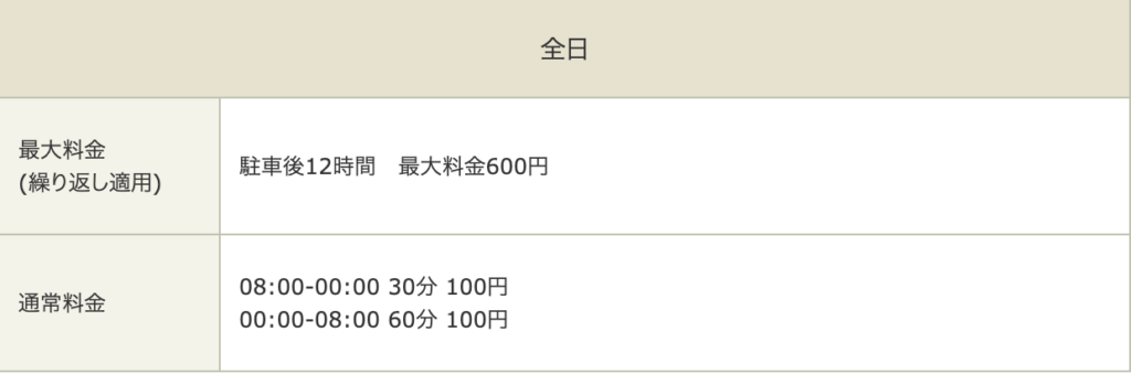 タイムズ西所沢料金表