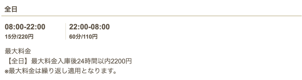 三井リパーク中野大和町２丁目第３の料金表