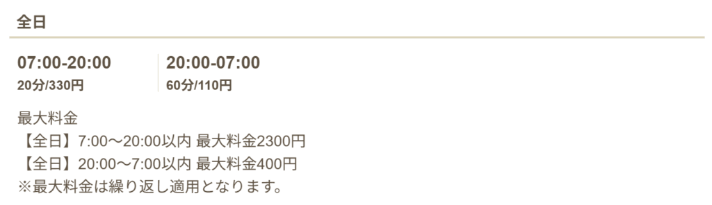 三井のリパーク 東品川1丁目第3駐車場の料金表