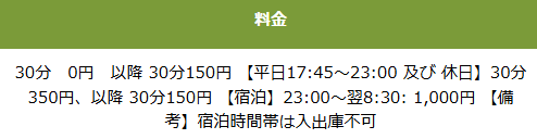 金沢市役所・美術館駐車場料金表