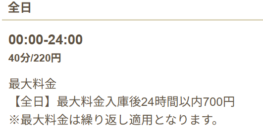 三井のリパーク 住吉大社前第2 駐車場料金表