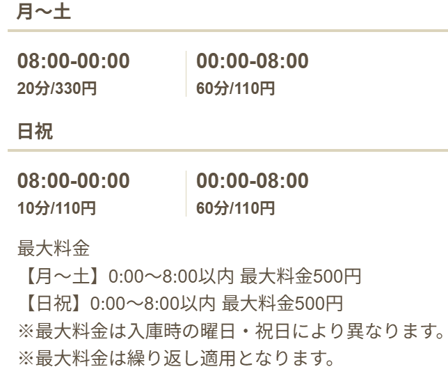 三井のリパーク 日暮里駅前料金表