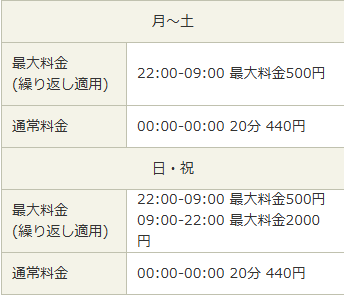 タイムズ後楽第３料金表